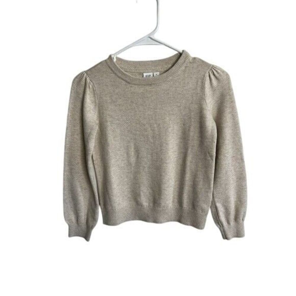 Gap Kids Beige Puff Sleeve Crewneck Sweater M (8) Cotton Blend Casual Girls Top